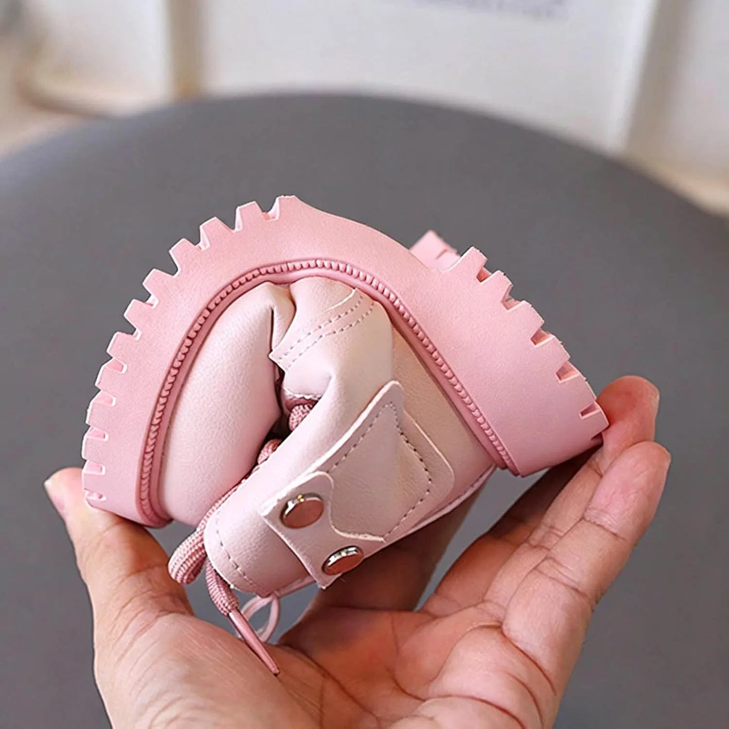 Детские ботинки для девочек на шнуровке с мехом SHOPESSA, Pink — фото 2
