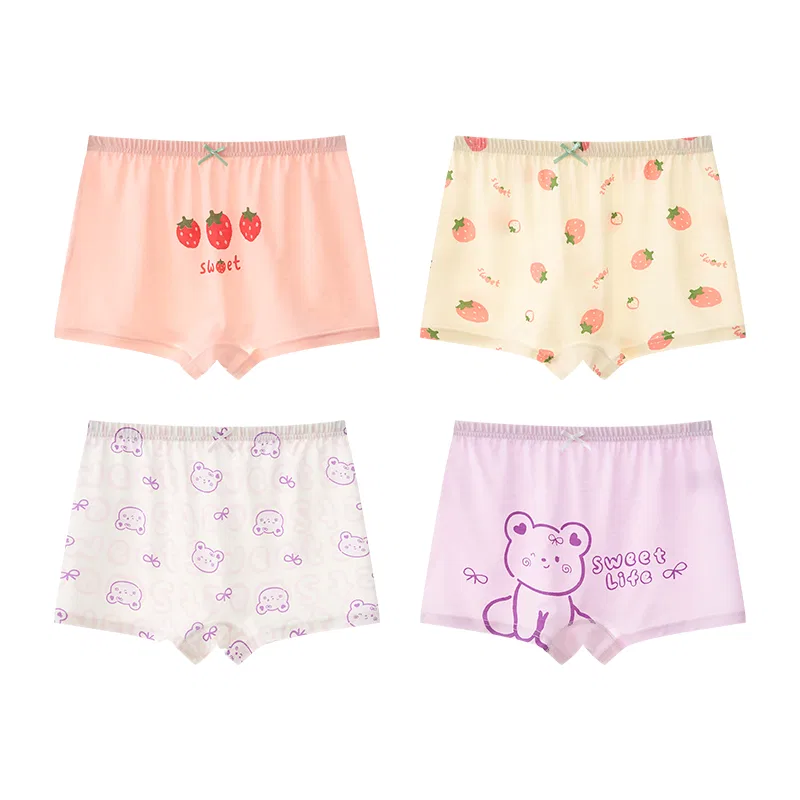 Детские трусы-боксеры из тонкого хлопка, комплект из 4 штук, Pink Beige Apricot White Purple, MIIOW