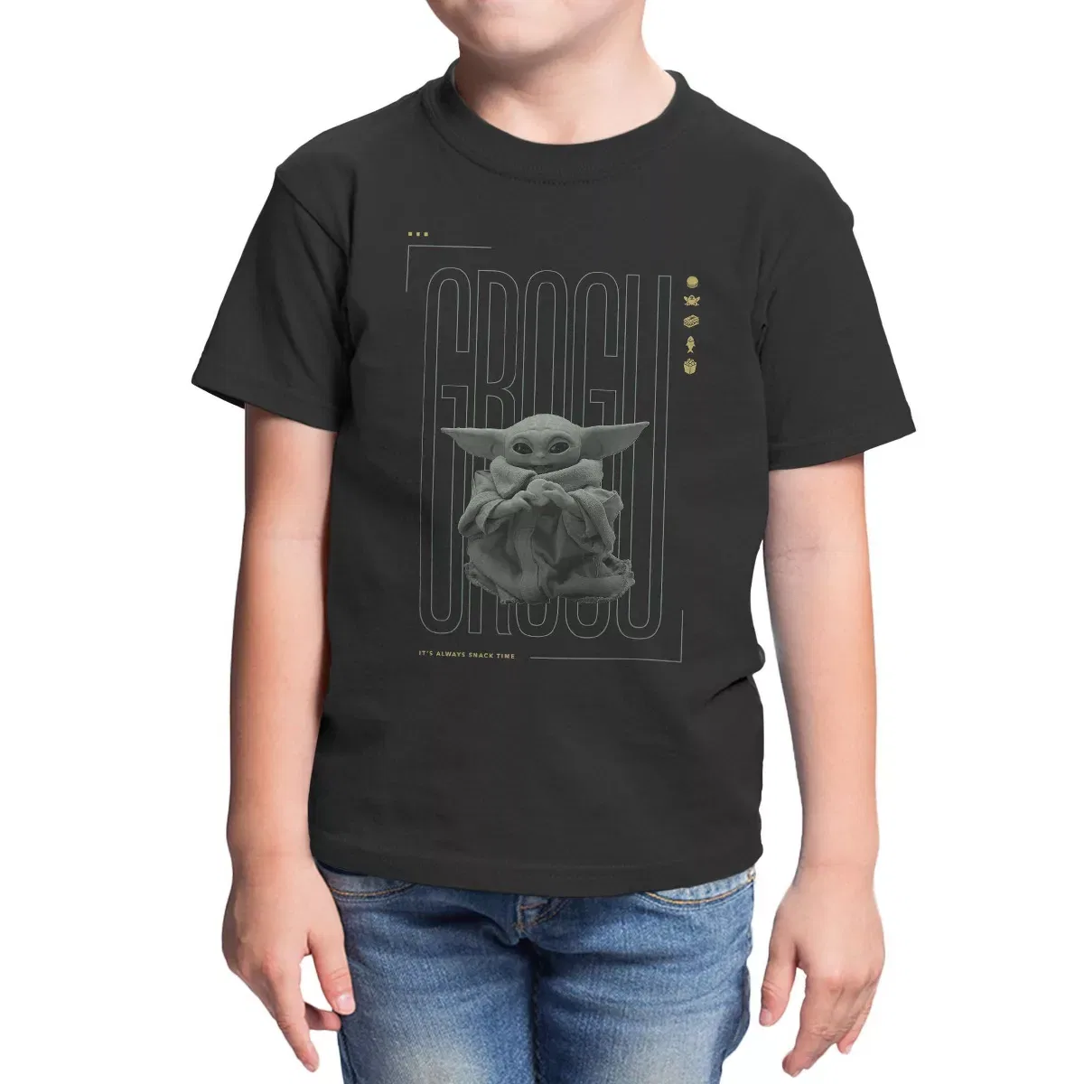 Детская футболка с принтом The Mandalorian And Grogu Grogu Snacking Star Wars, Black