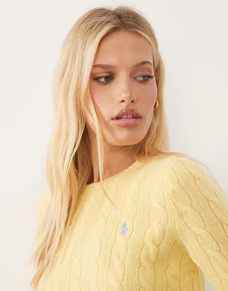 Хлопковый джемпер крупной вязки с логотипом Polo Ralph Lauren, желтый — фото 3
