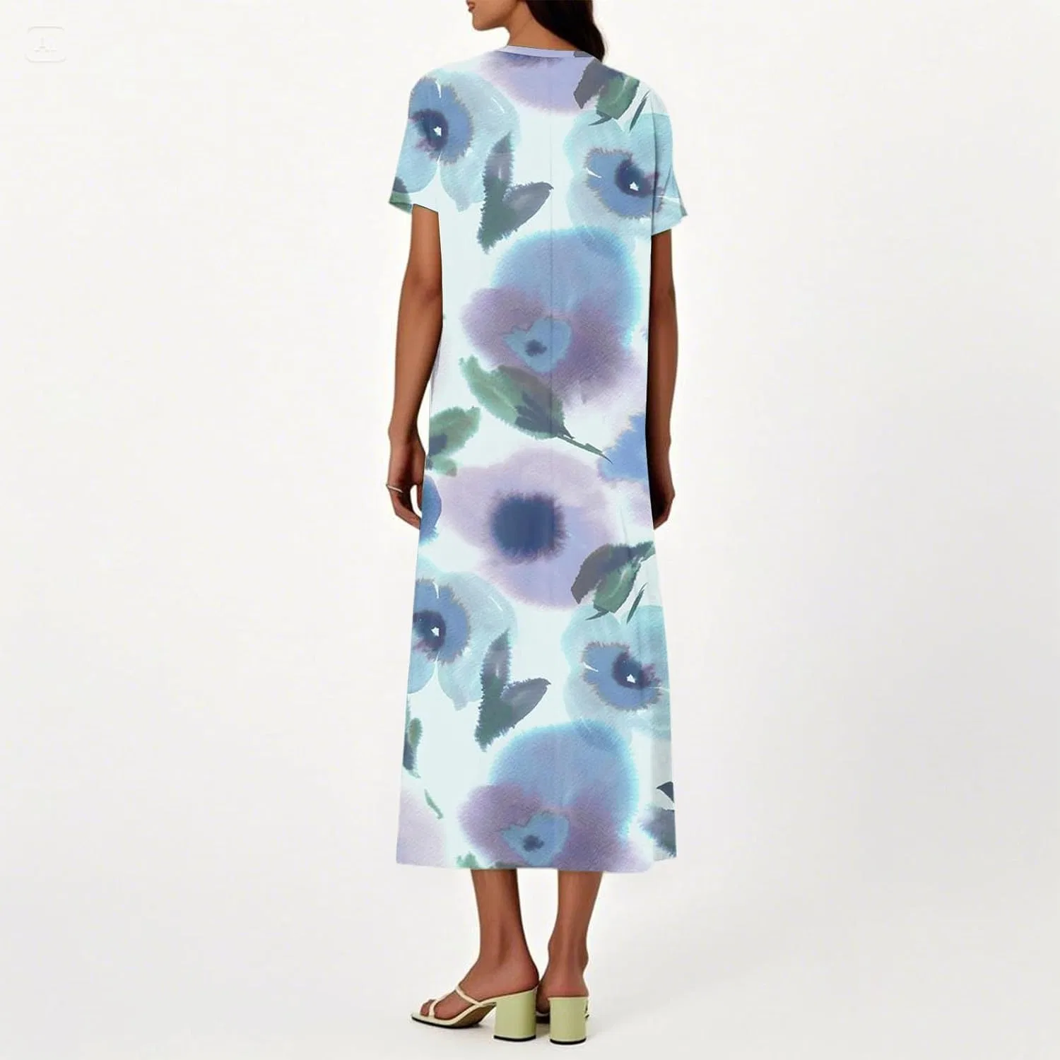 Женское летнее платье макси с V-образным вырезом Floral, Cyan — фото 3