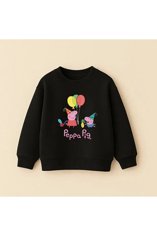 Детские свитшот для мальчиков оверсайз Peppa pig printed oversized 3 thread unlined long sleeve unisex children's sweatshirt Fasardi, Black