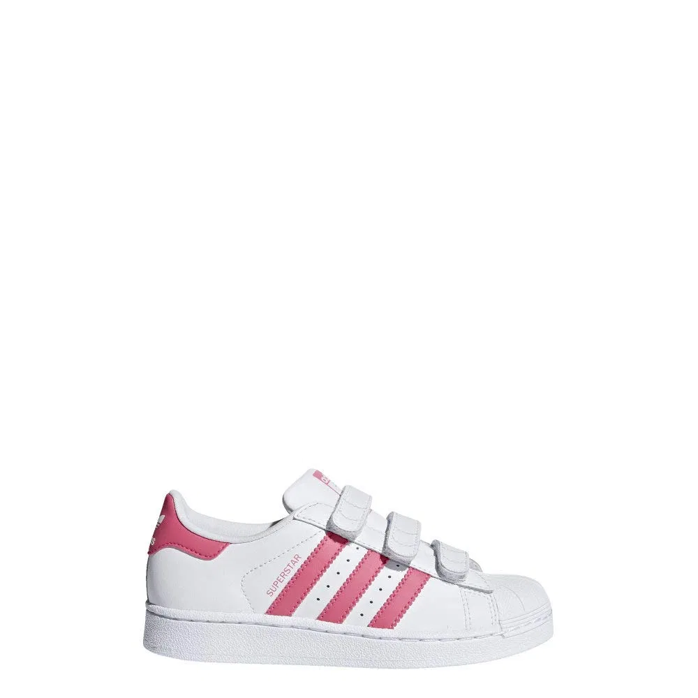 Детские кроссовки для девочек с липучками Superstar Cloudfoam Adidas Originals, White Pink Real Rose — фото 2