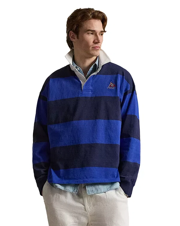 Мужская рубашка-поло с принтом Oversized Fit Stripe Jersey Rugby Shirt Polo Ralph Lauren, Blue Multi