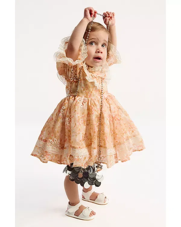 Детское платье для девочек с принтом Enya Mini Dress Bardot, Peach Fizz — фото 4