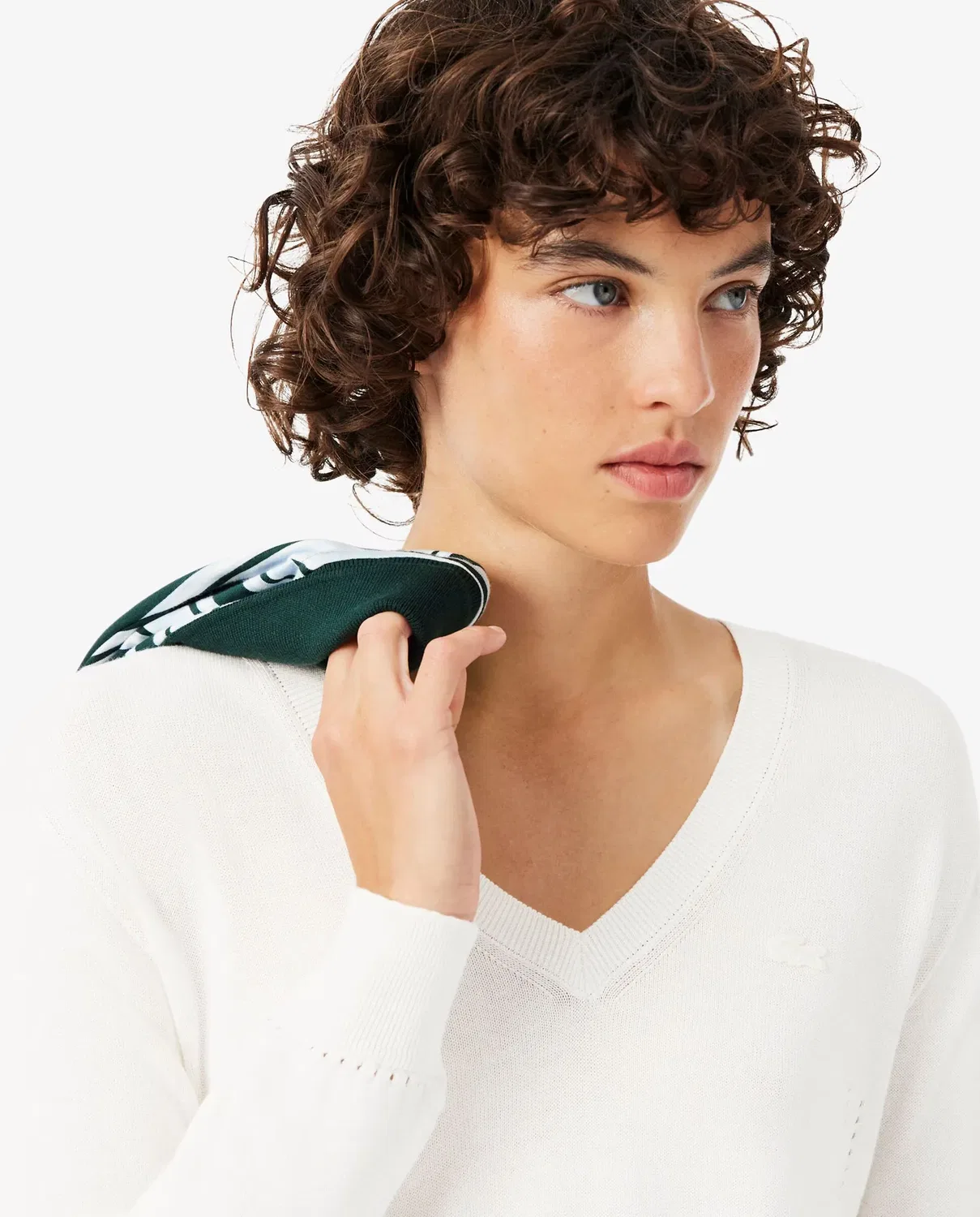 Джемпер Lacoste Blanco V-образный из рибаны — фото 3