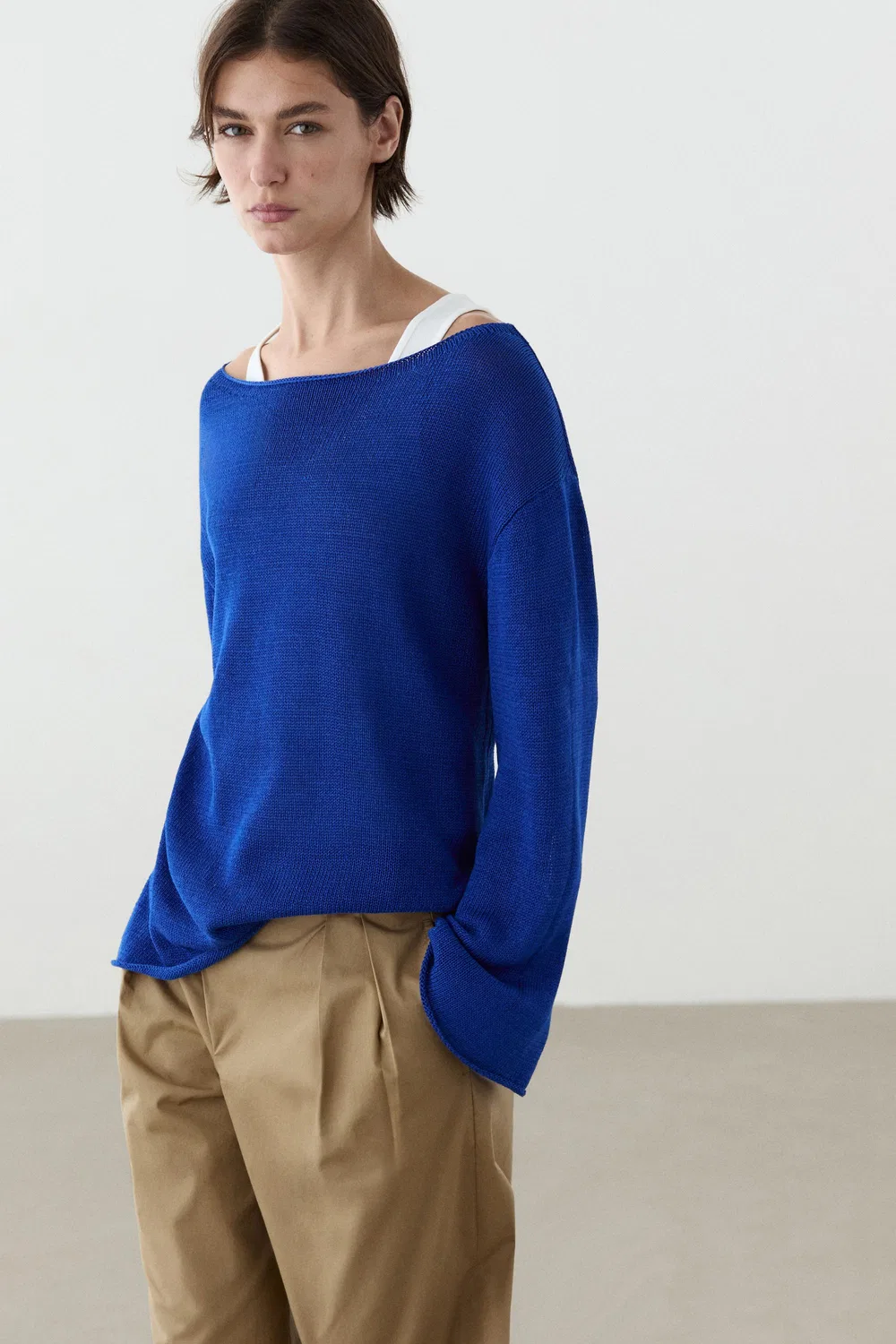 Свитер Massimo Dutti, из мерсеризованного хлопка, глубокий синий — фото 2