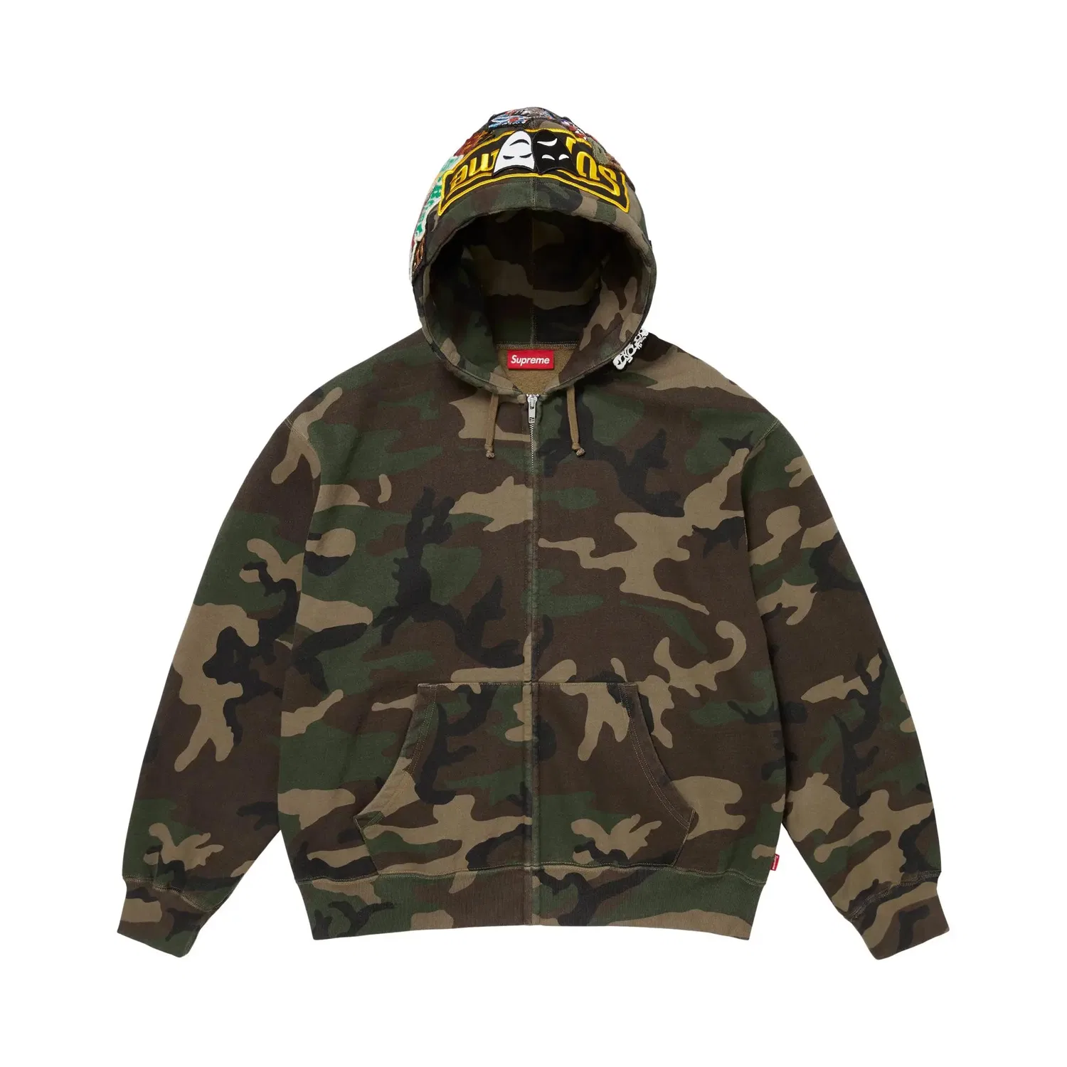 Свитшот на молнии с капюшоном с патчами Supreme, Woodland Camo