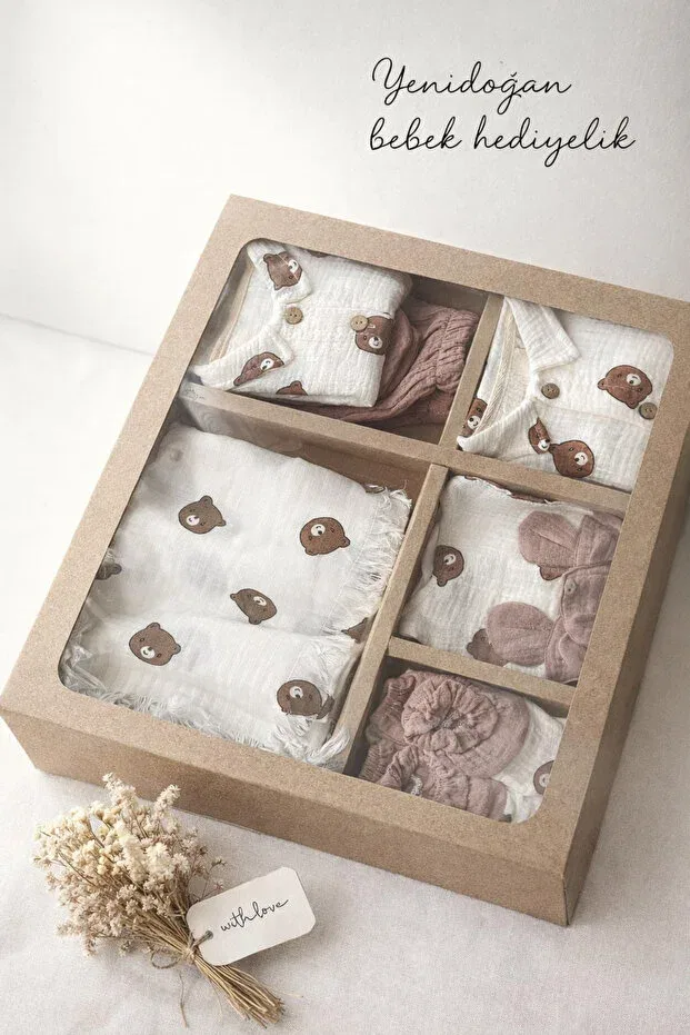 Детский комплект для выписки из муслина с принтом Teddy Bear Arin Baby, Brown — фото 4
