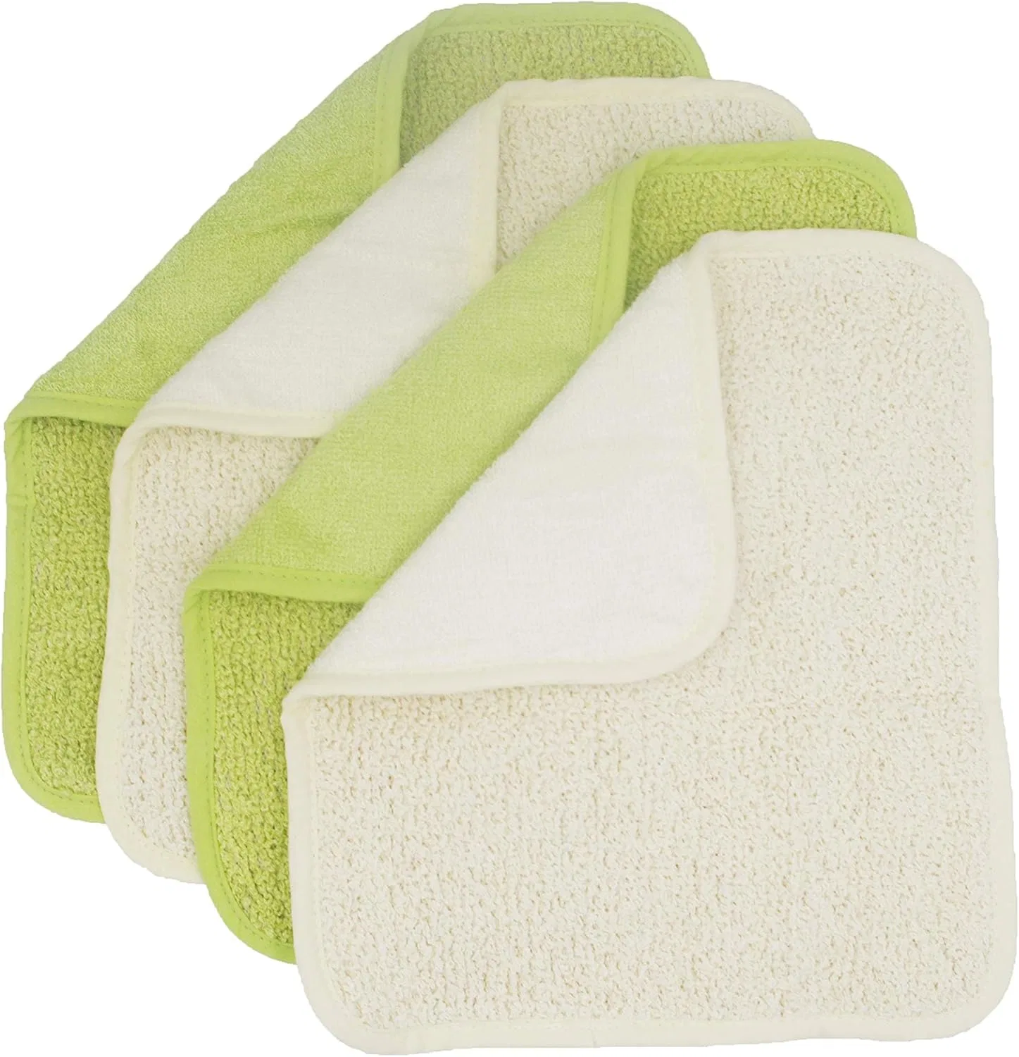 Мочалка для лица двусторонняя, TTYBG, 4 шт, 25x25 см, Cream White/Green