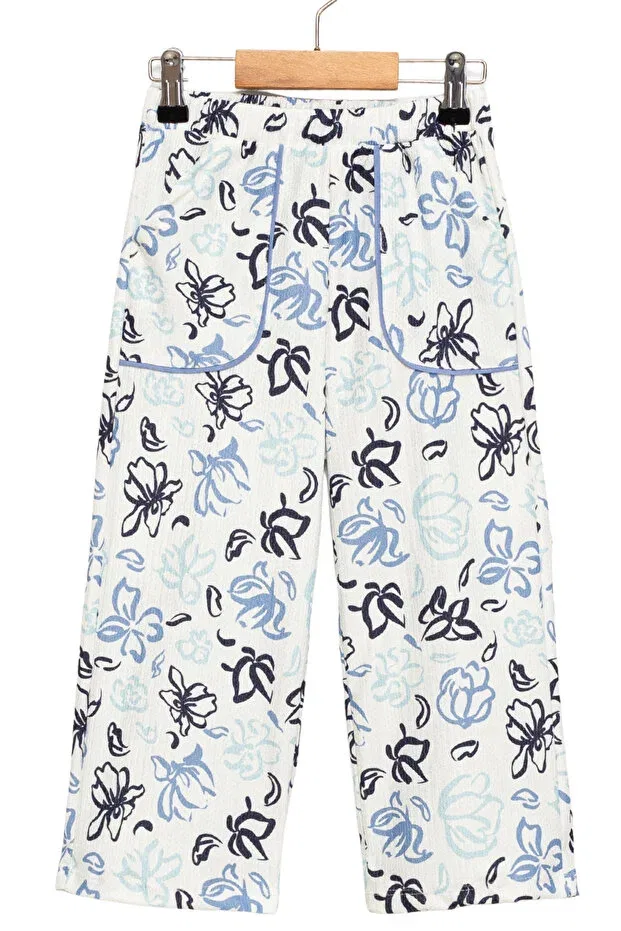 Детские брюки для девочек с принтом Divonette, Pattern1-Blue-Flowered — фото 3