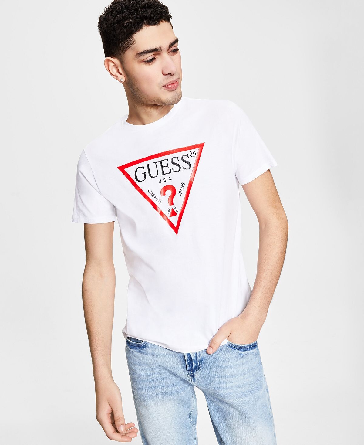 

Мужская футболка Guess с логотипом, белый, Оранжевый, Мужская футболка Guess с логотипом, белый