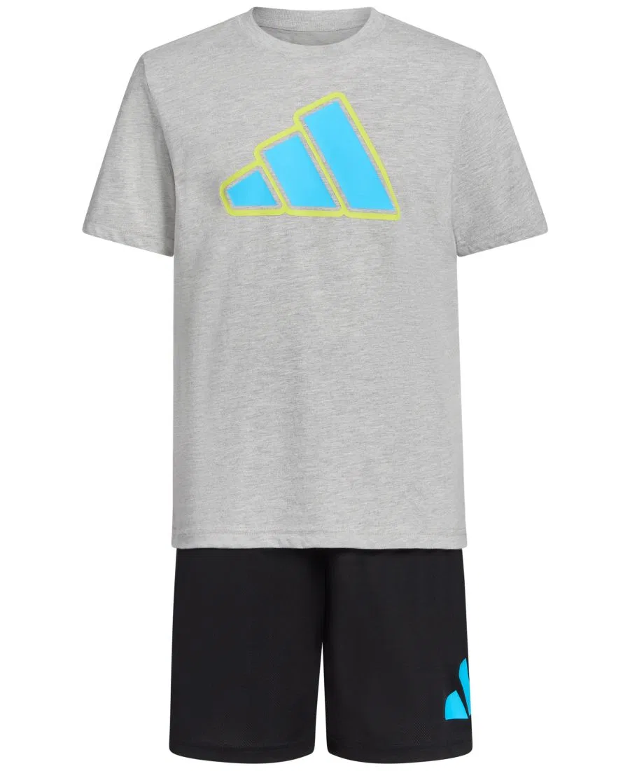 Комплект из футболки и шорт для мальчика, с длинным рукавом, 2 предмета adidas, Gray Heather — фото 3
