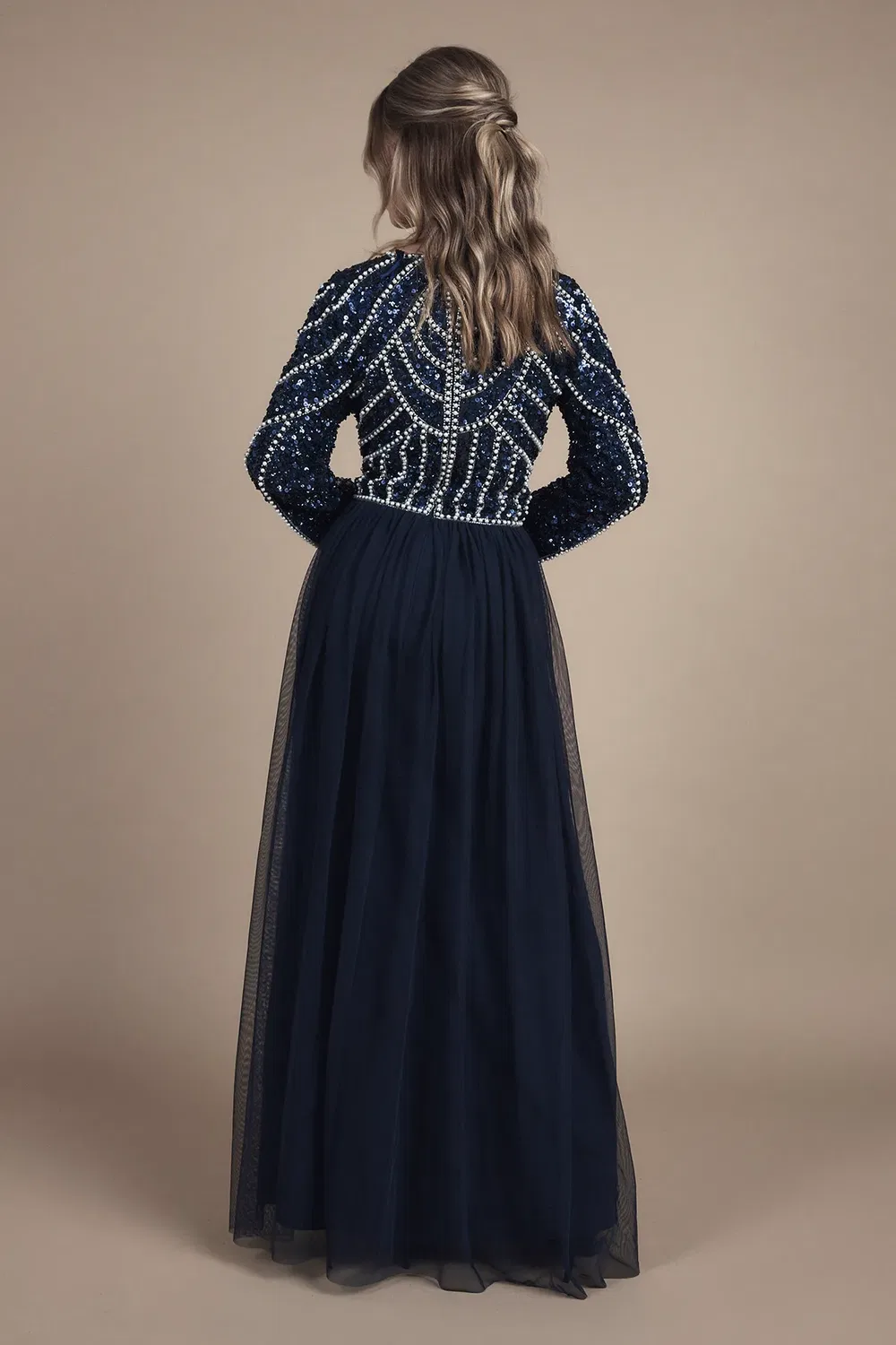 Детское платье для девочек с жемчугом на лифе Teen Pearl Embellished Bodice Bridesmaid Tulle Skirt Coast, Navy — фото 3