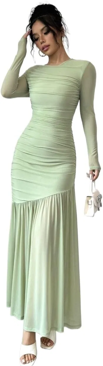 Женское элегантное платье с длинным рукавом, Mint Green