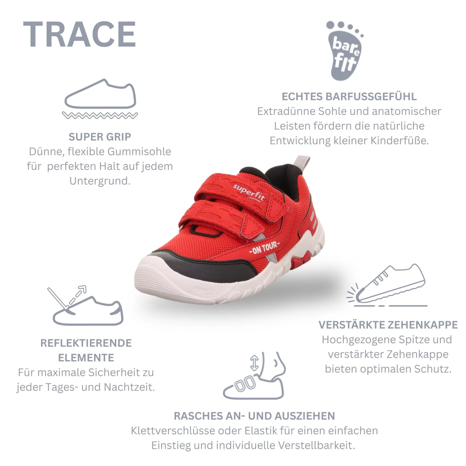 Детские кроссовки на липучках с WMS Superfit, Red/Black — фото 4