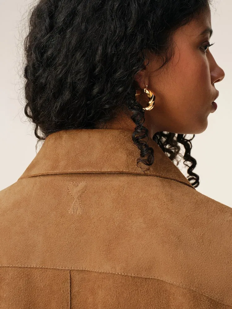 Рубашка оверсайз на пуговицах из замши, Caramel AMI PARIS, Unisex, Горчичный — фото 3