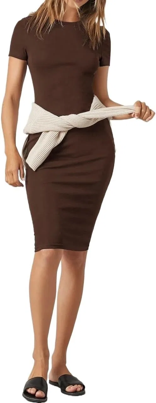 Женское облегающее платье с коротким рукавом Coffee Brown