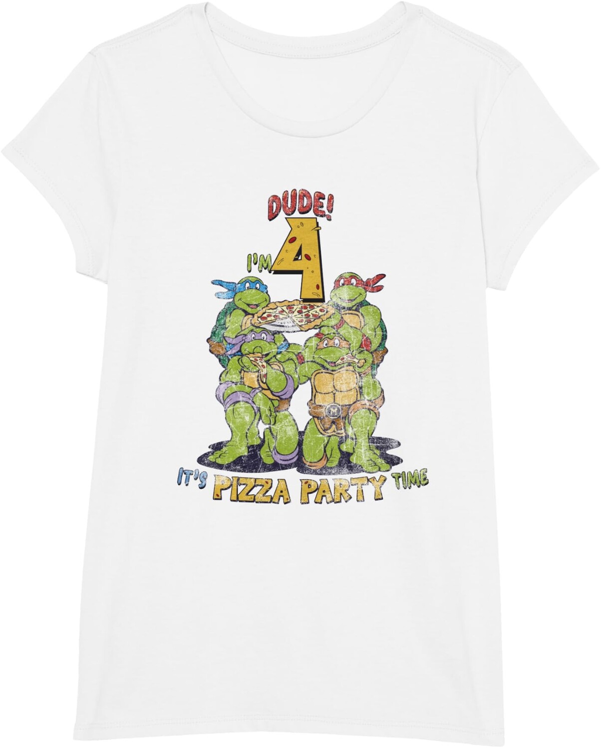 

Детская футболка для девочек Teenage Mutant Ninja Turtles I'm 4 Dude Pizza Birthday Party, белый