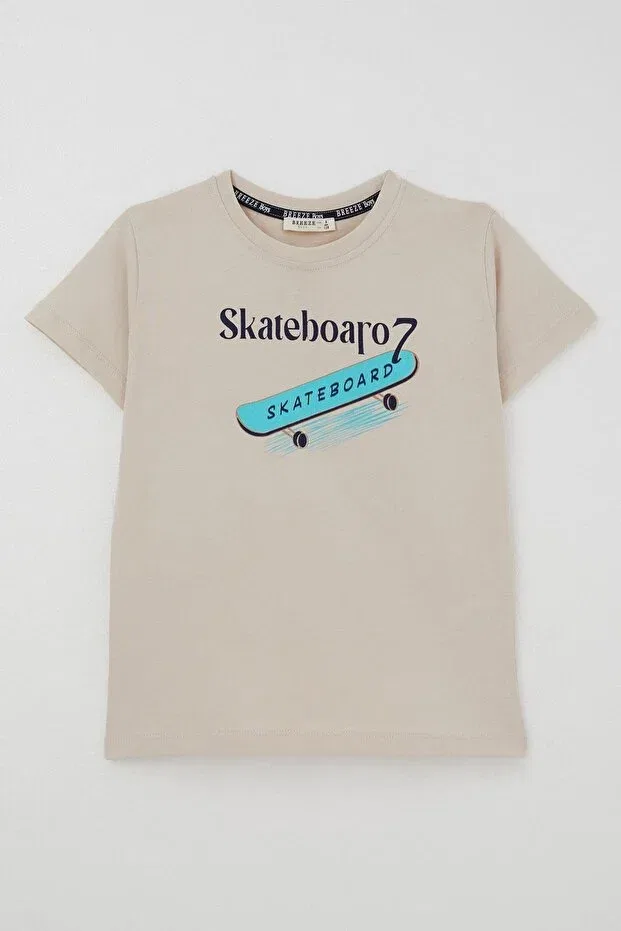 Детская футболка для мальчиков с принтом Skateboard Printed Breeze, Beige