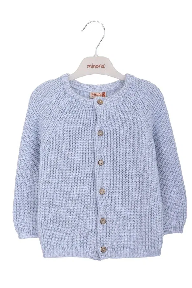 Детский кардиган для новорожденных с длинным рукавом Selanik Knitted Baby Cardigan Minora, Baby Blue — фото 2