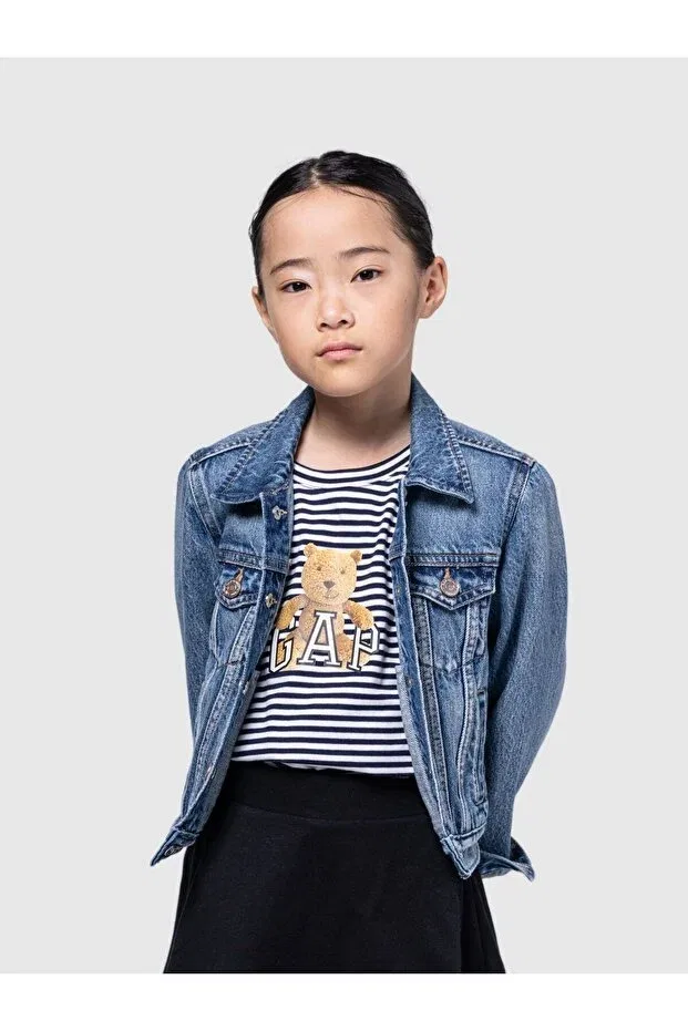 Джинсовая куртка для девочек синего цвета Icon Denim Washwell Gap