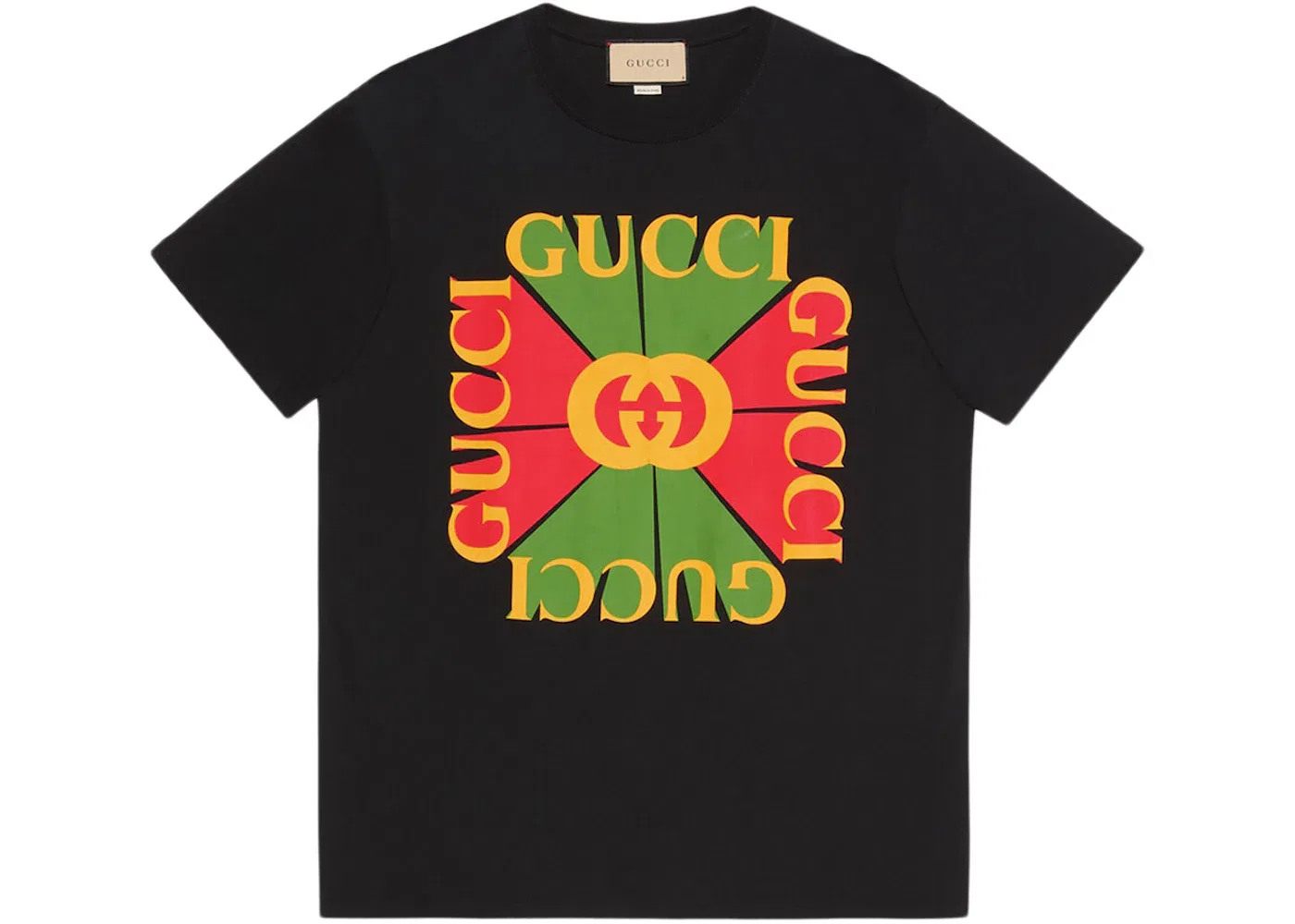 Женская футболка оверсайз с принтом Vintage Logo Gucci, Black/Green/Red/Yellow