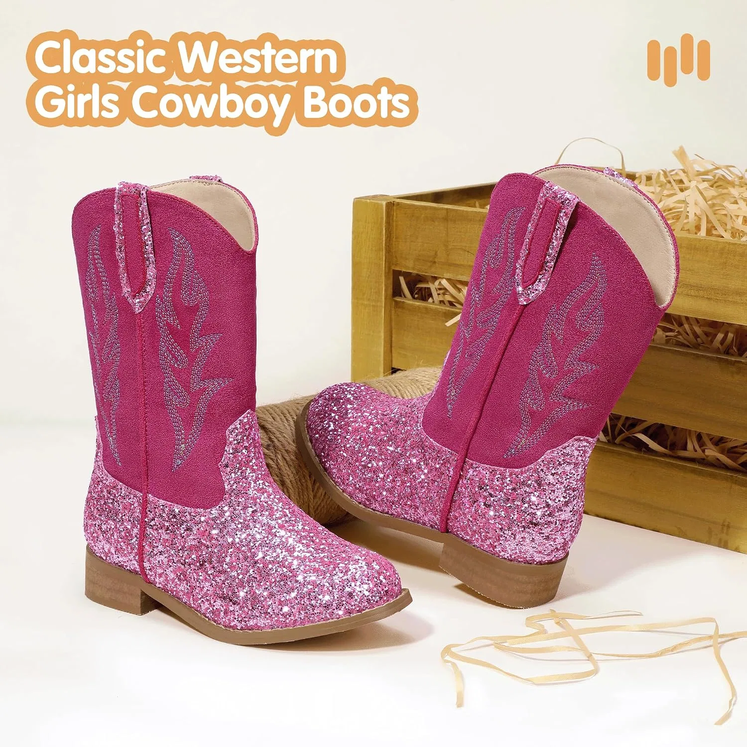 Детские сапоги для девочек с вышивкой Cowgirl Boots Hehainom, Pinksequin — фото 4