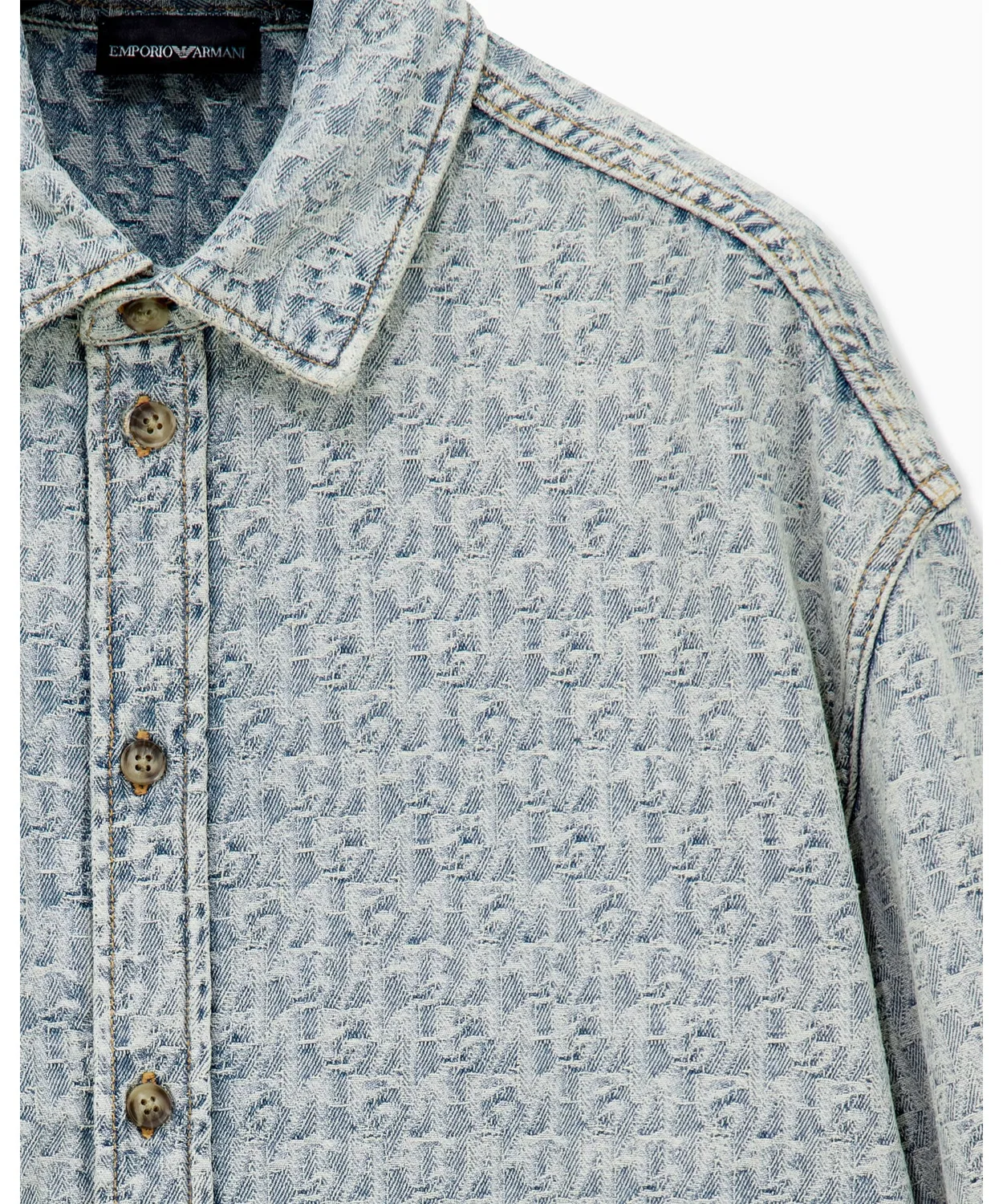 Мужская рубашка из денима с монограммой Cotton Jacquard Emporio Armani, Light Blue — фото 4