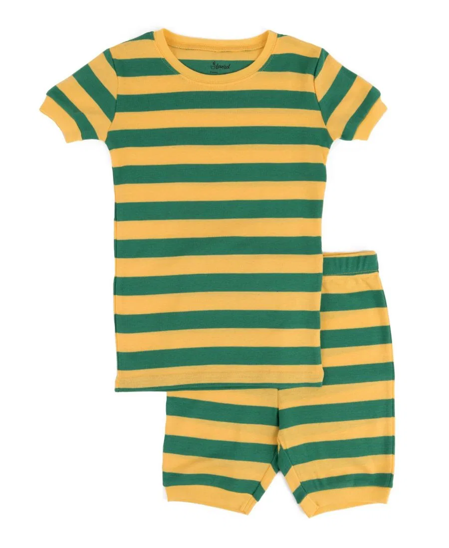 Пижама детская с коротким рукавом и шортами, с полосатым принтом Leveret, Yellow & Green Stripes