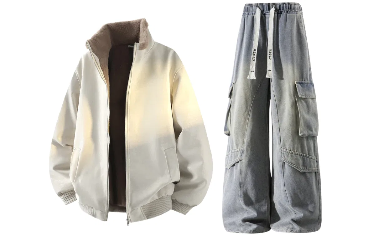 Детский комплект из куртки и утепленной куртки с брюками X1617, Ecru Jacket+Puffer Jacket+Pants (Yellow Mud)