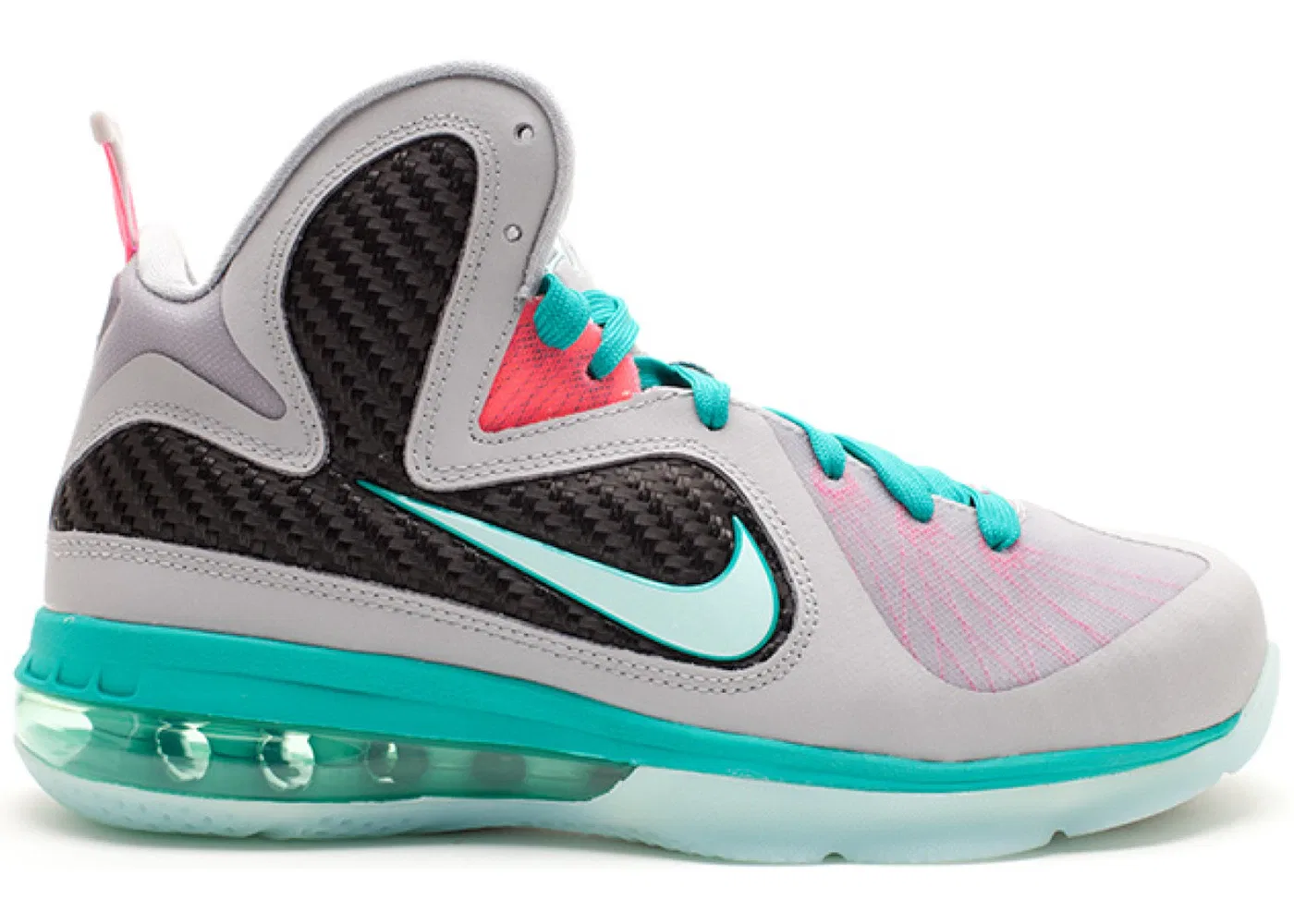 Детские кроссовки для мальчиков с длинным шнурком Nike LeBron 9, Wolf Grey/Mnt Cndy-Nw Grn-Pnk Fl