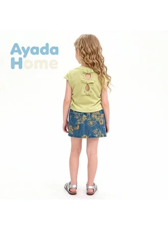 Комплект для девочки с вышивкой-бантом и юбкой с цветочным принтом Ayada Home — фото 2