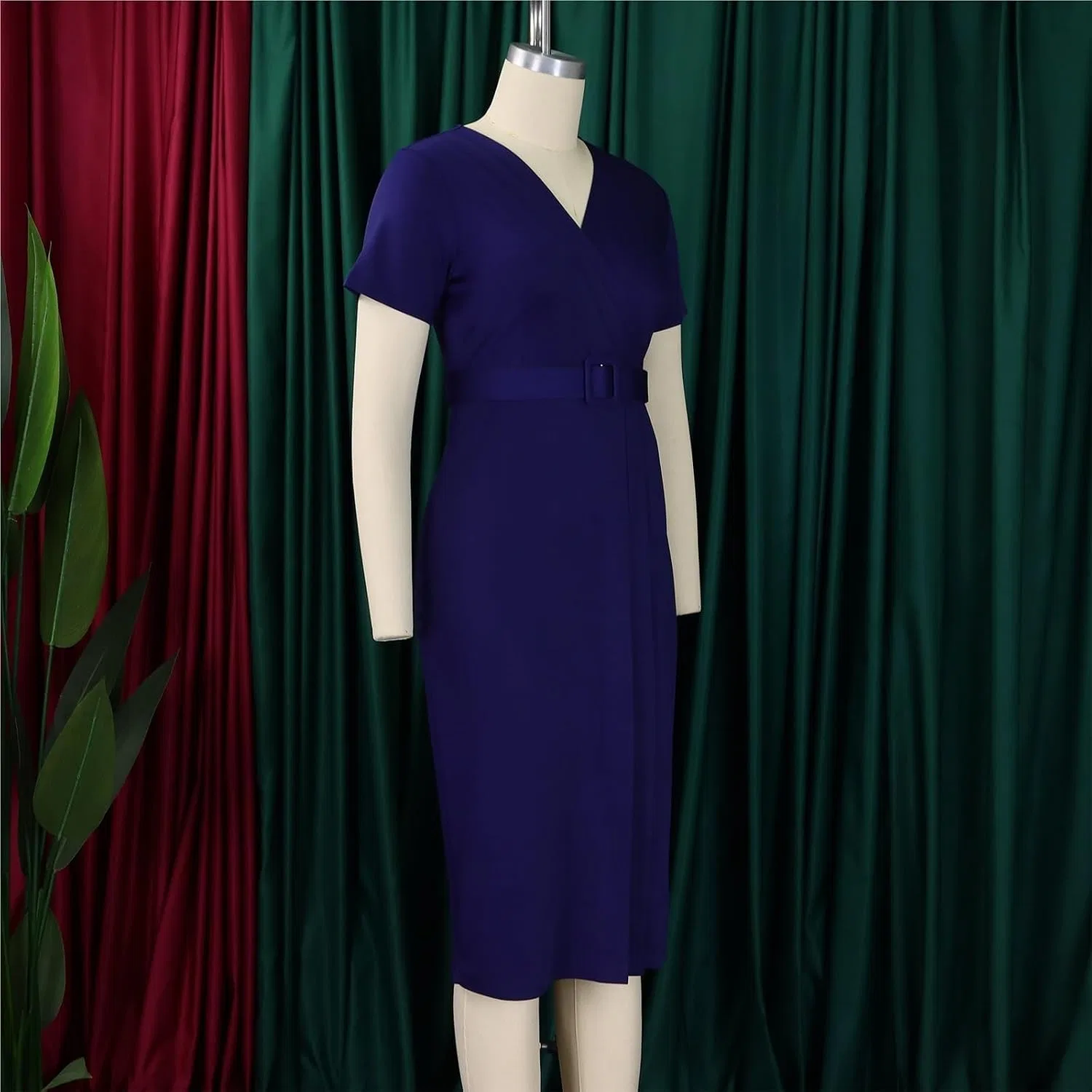Женское коктейльное платье с V-образным вырезом Bodycon Midi, Blue — фото 3