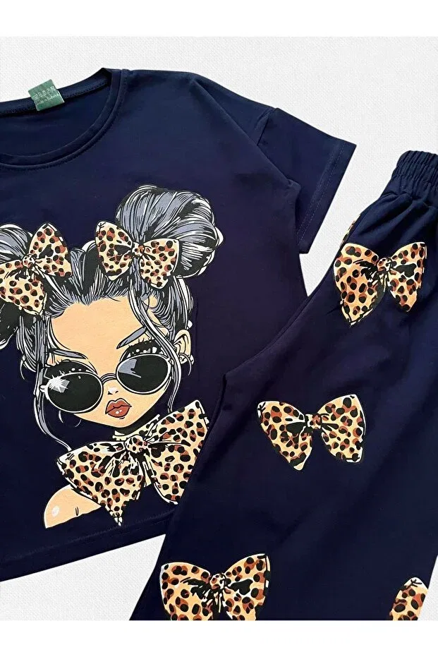 Детский комплект для девочек с принтом Leopard Fil Kids, Navy Blue — фото 4