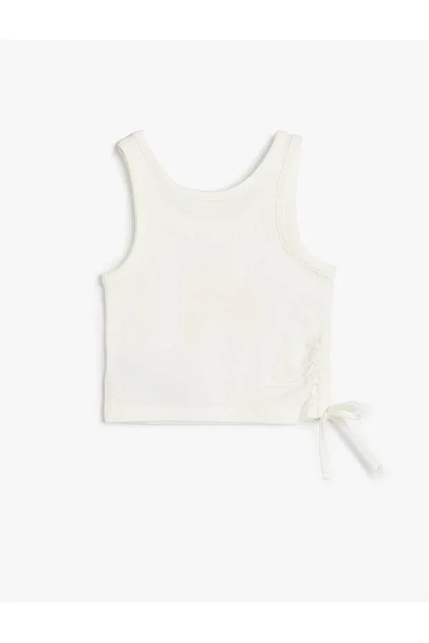 Детская майка для девочек с принтом Athlete sleeveless round neck surf printed cotton Koton, Ecru — фото 2