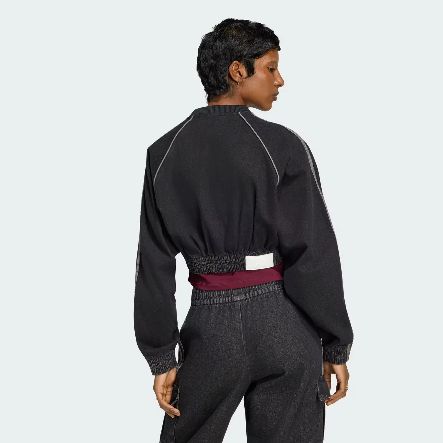 Женская джинсовая олимпийка оверсайз SST Denim Tracktop adidas Originals, черный деним — фото 2