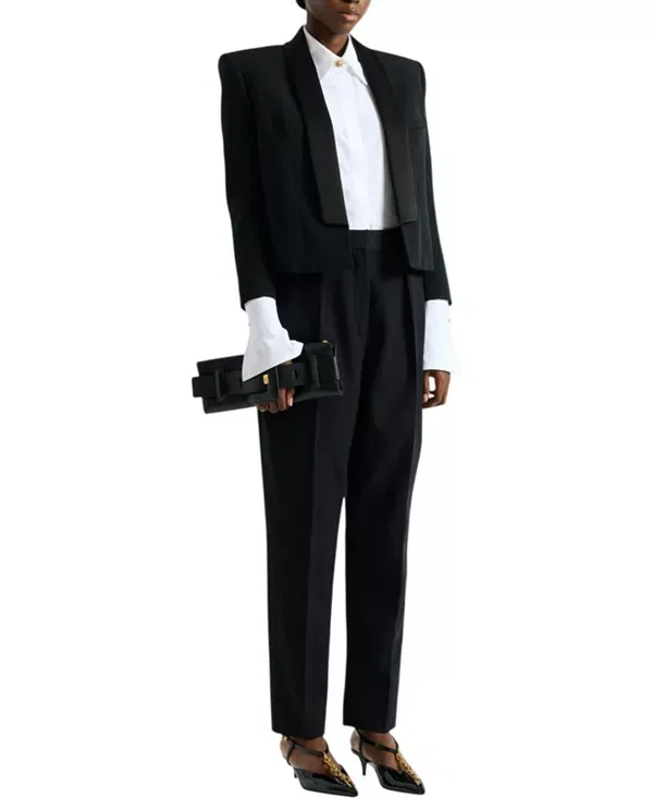 Женская куртка из шерсти Cropped grain de poudre jacket Balmain, черный — фото 2