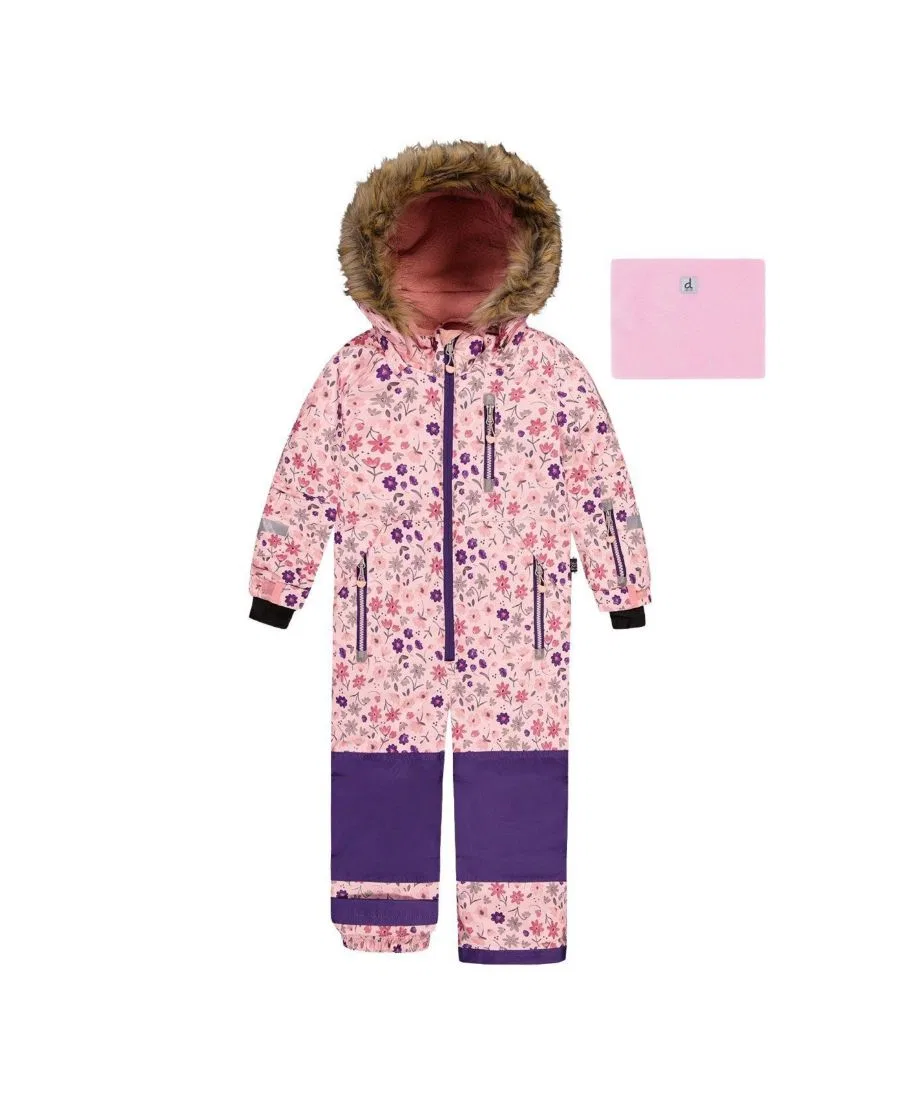 Детский комбинезон-снегокостюм с капюшоном, Mini Flower Print Deux par Deux, Pink Printed Mini Flowers