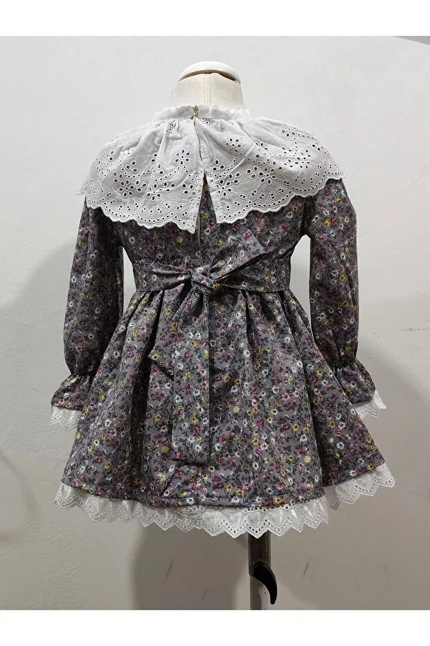 Детское платье для девочек с принтом Terzim Ayşenur, Gray Floral — фото 4