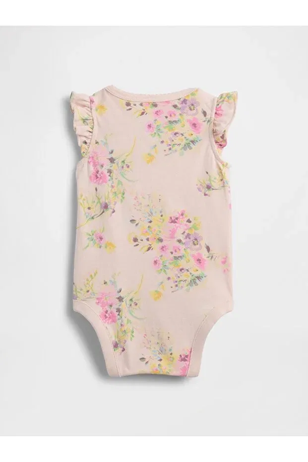 Детское боди для девочек с принтом Organic Cotton Flutter-sleeve Bodysuit Gap, Pink-000 — фото 2