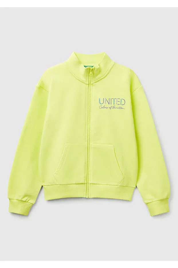 Детские свитшот для девочек с принтом Benetton Logo Embroidered United Colors Of Benetton, Yellow