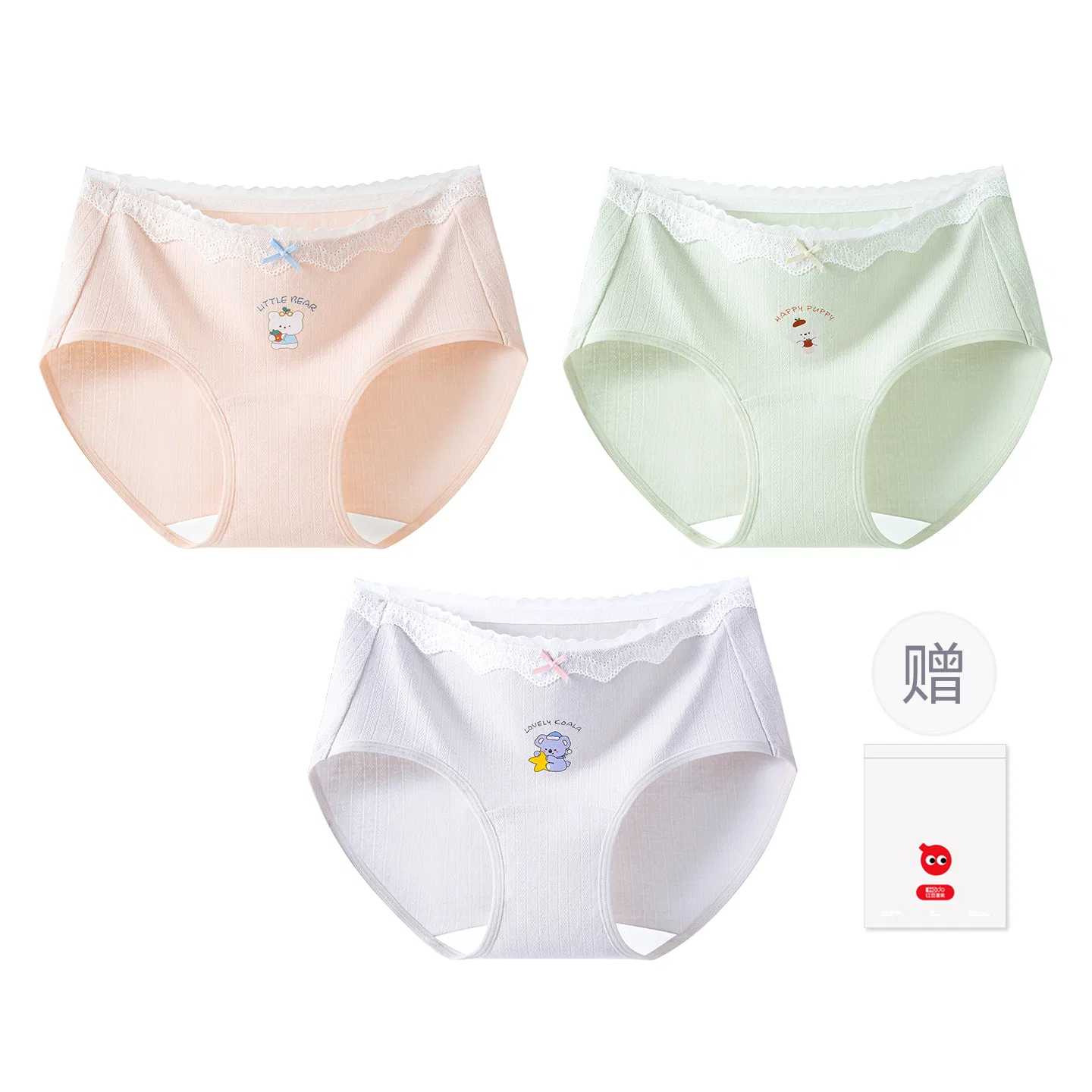 Детские треугольные трусики для девочек хлопковые 3 шт Red bean, Mist Blue+Orange Pink+Fruit Green