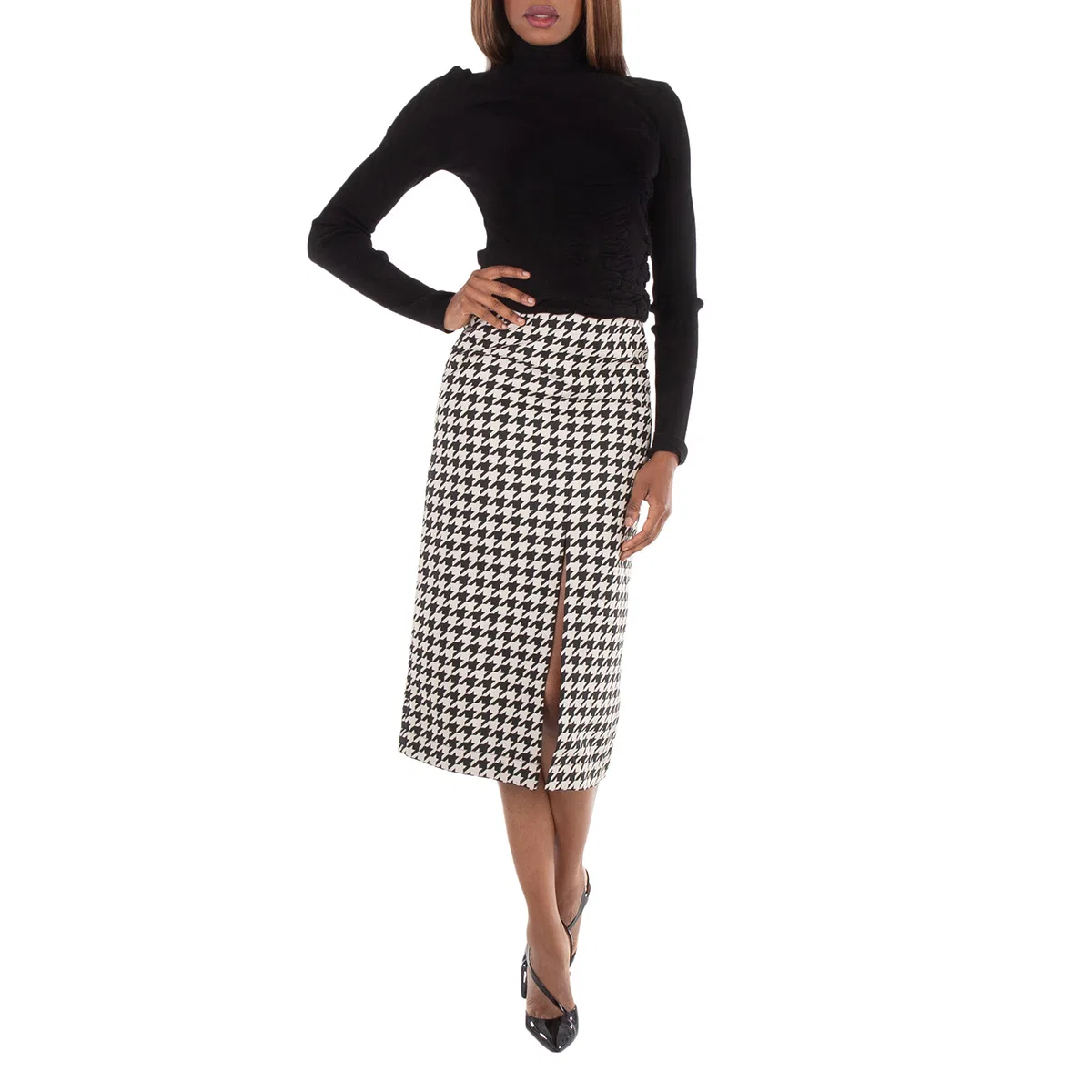 Юбка-миди с принтом Houndstooth Pattern Burberry, Black White — фото 2