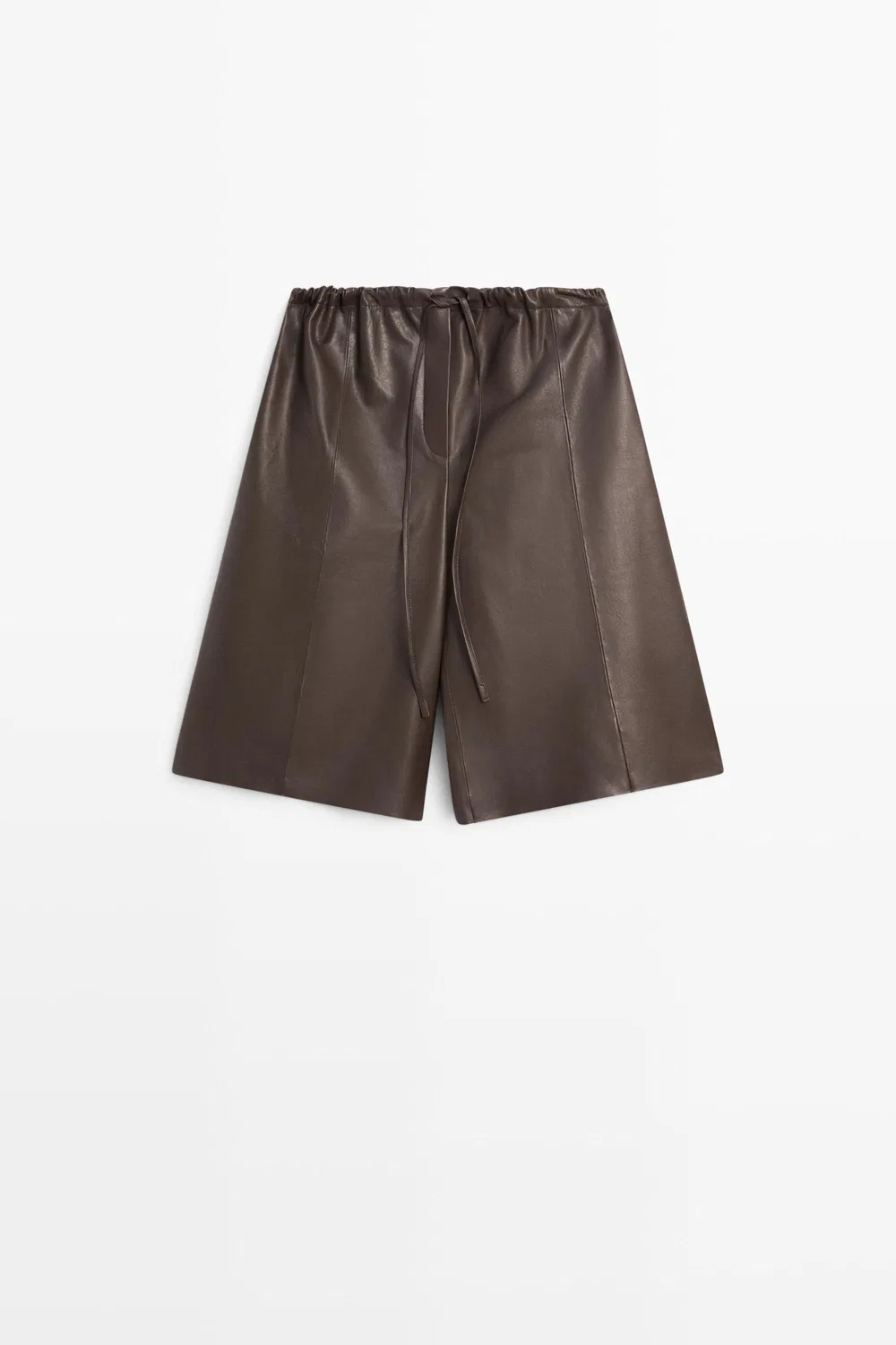 Шорты-бермуды Massimo Dutti Long Nappa Leather, коричневый — фото 2