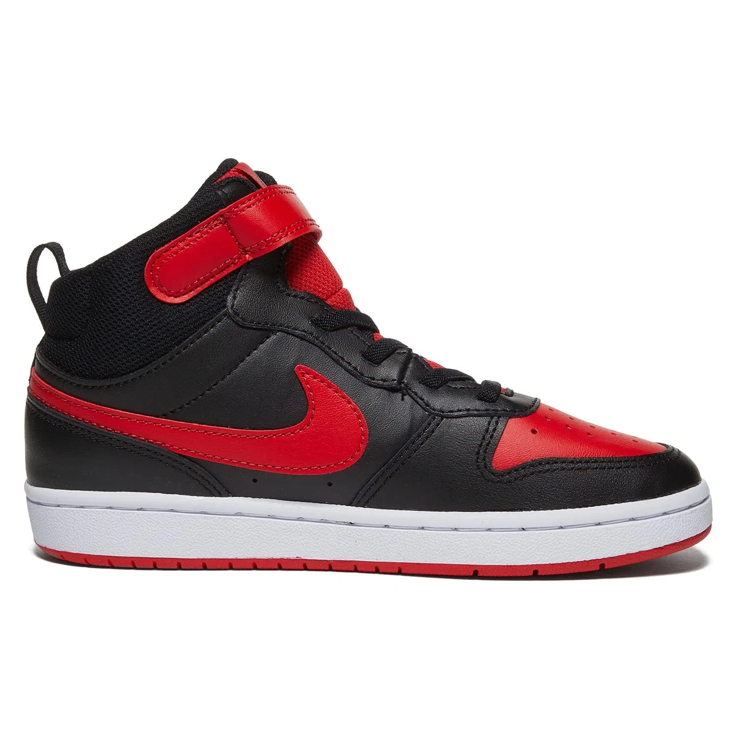 Детские баскетбольные кроссовки для мальчиков с кожаным верхом Court Borough Mid 2 NIKE, Black Univ Red White — фото 2