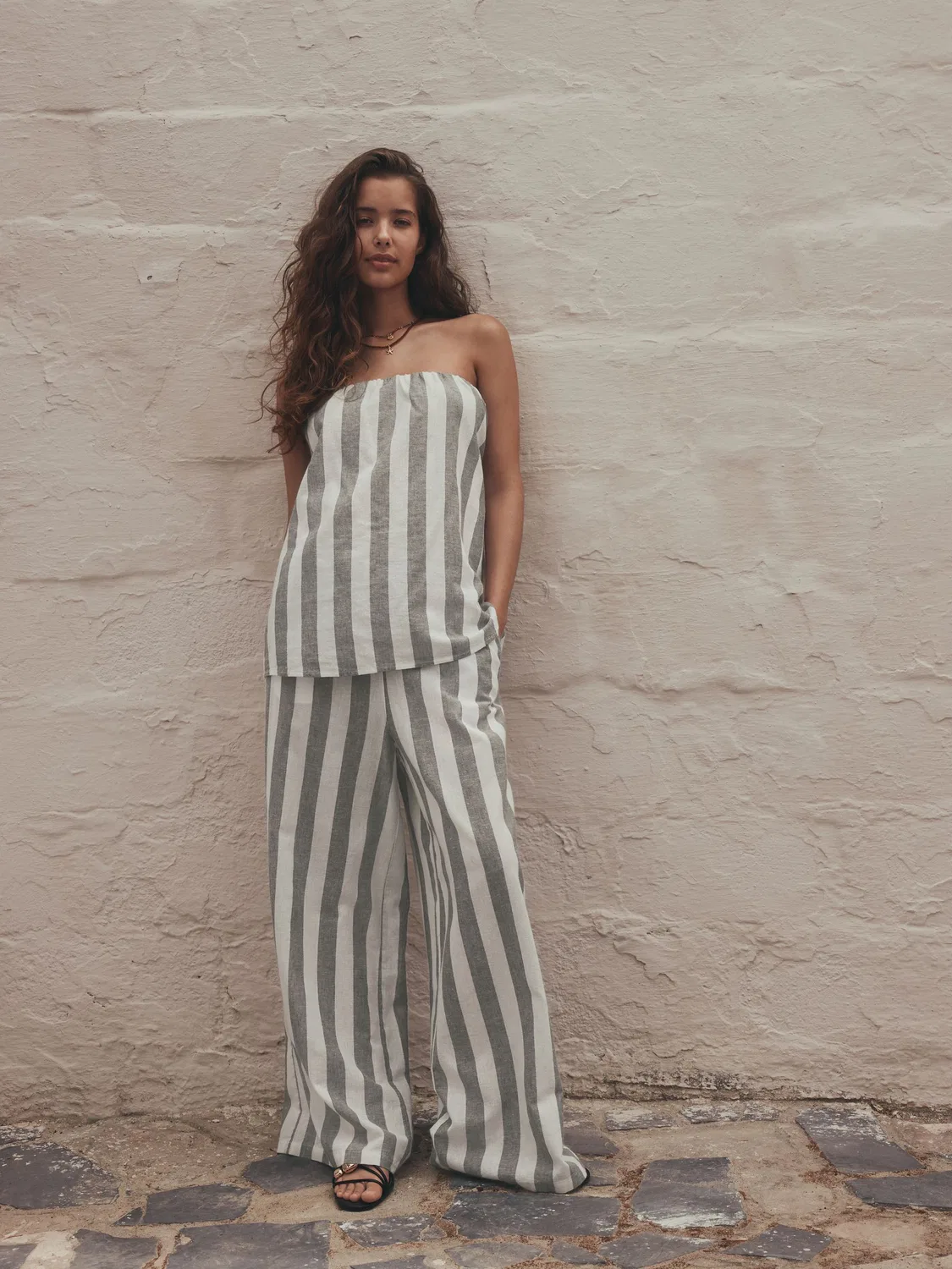 Брюки свободного кроя с высокой посадкой, Grey/White Next