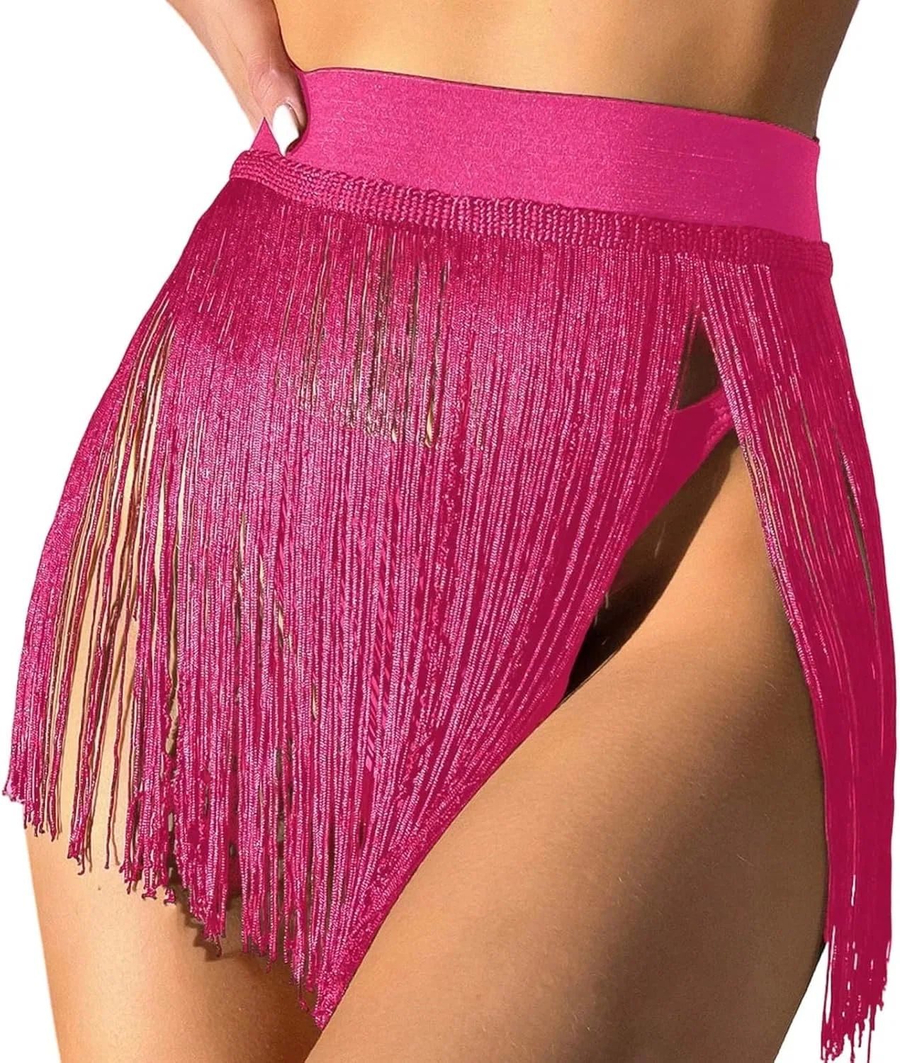 Женская пляжная юбка с бахромой, Hot Pink
