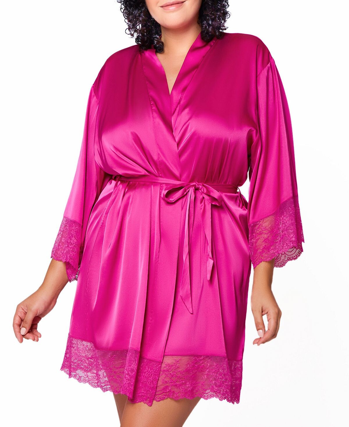 

Шелковый атласный халат с кружевом naomi plus size iCollection
