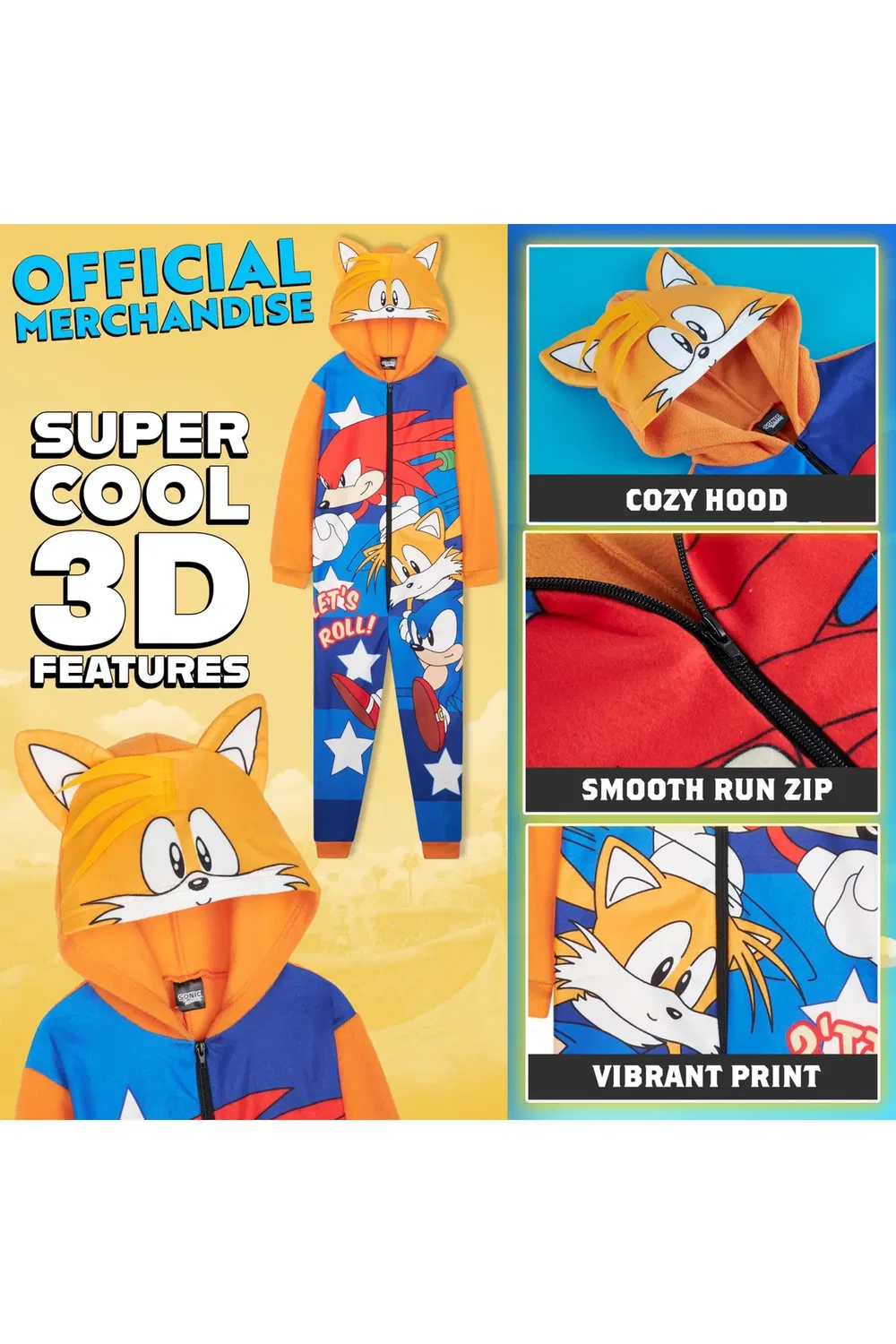 Детский комбинезон с длинным рукавом с капюшоном Sonic The Hedgehog, Multi — фото 4